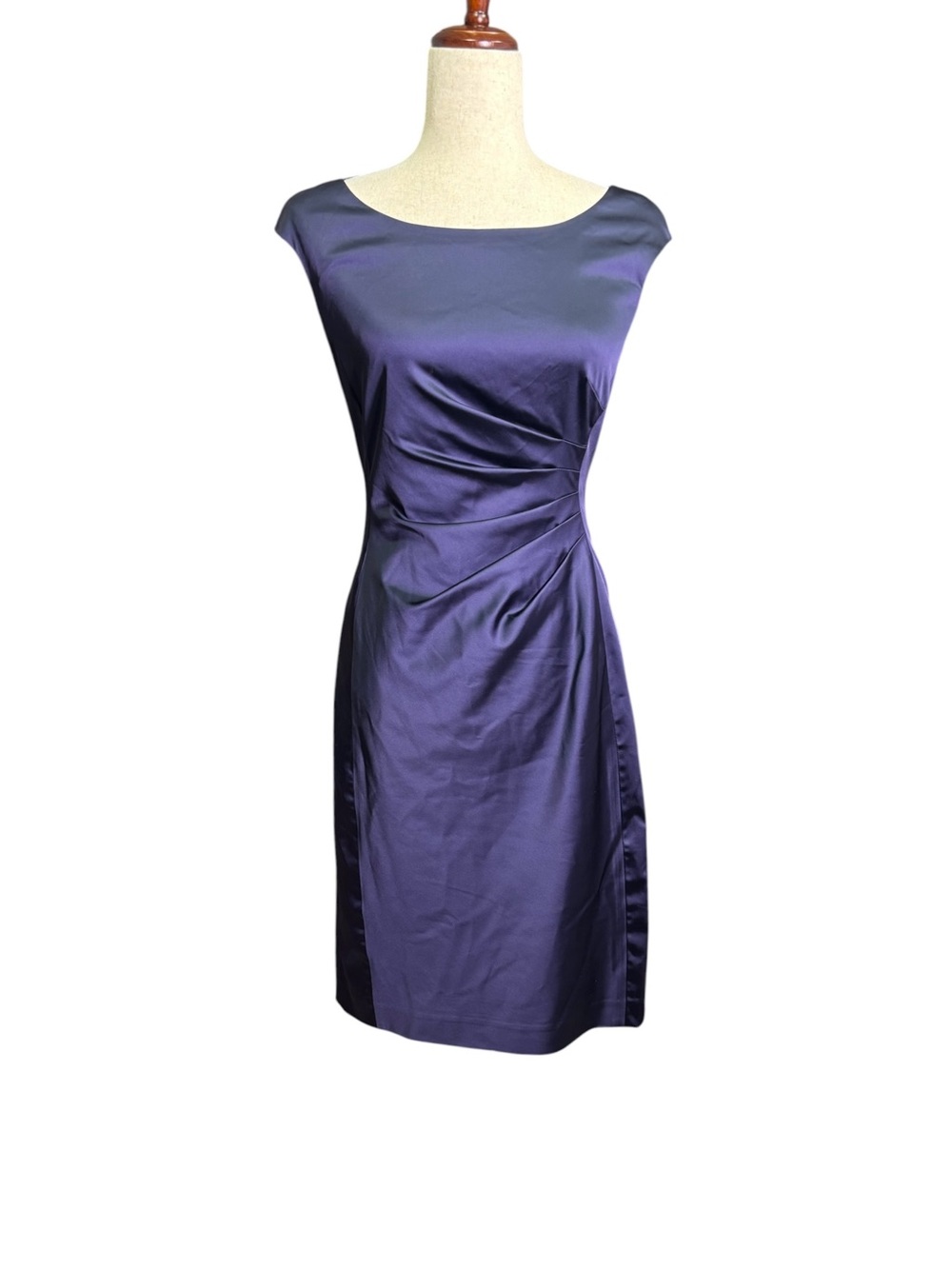 Lauren Ralph Lauren Blue Satin Ruched Sheath Cocktail Dress Size 2